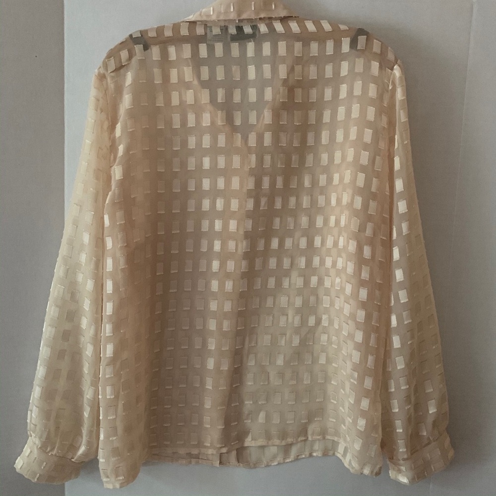 Vintage cream sheer champagne rectangle print top - Picture 6 of 8